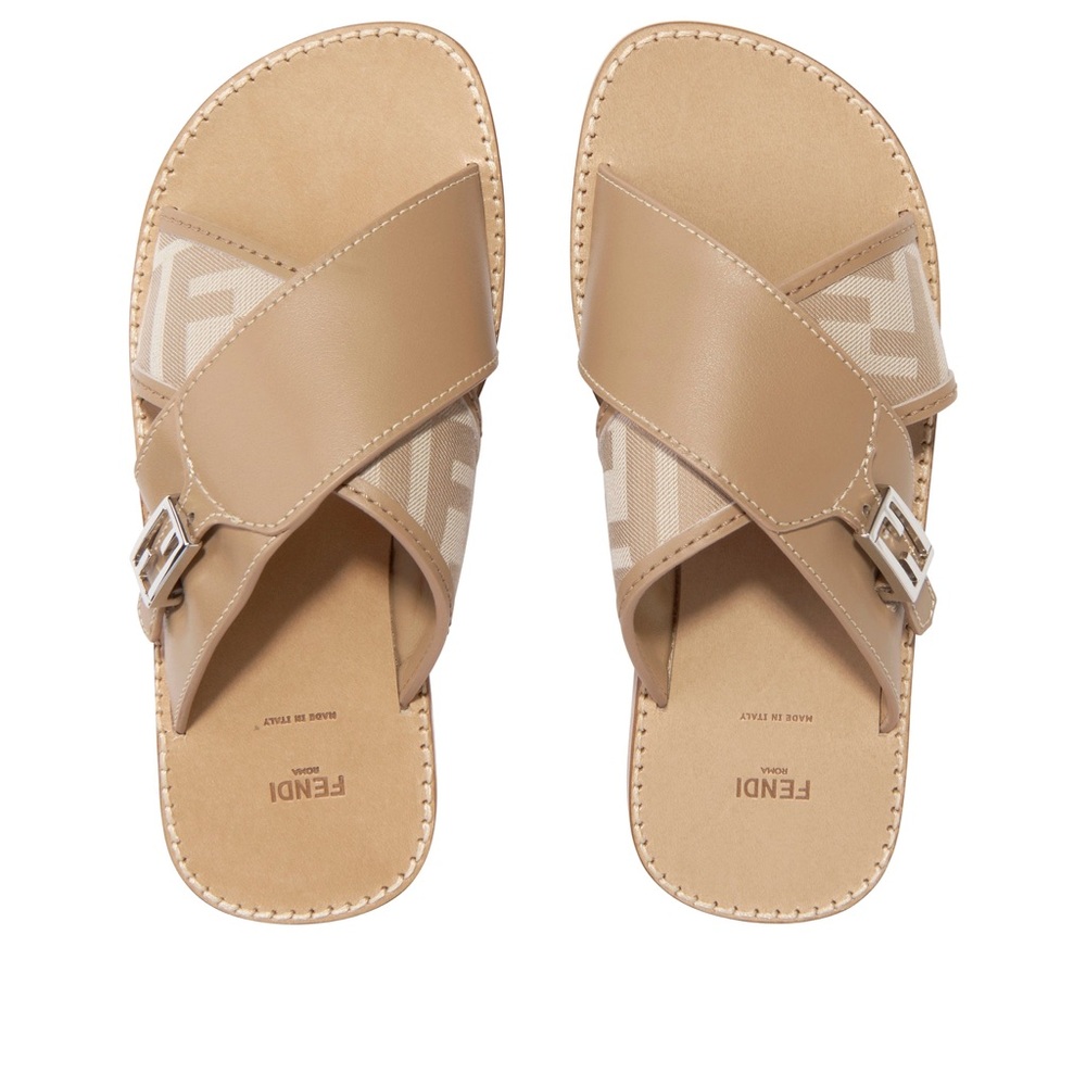 Fendi Leather FF Logo Sandals in Beige